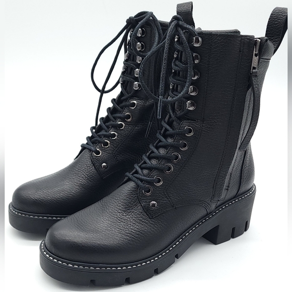 Golo War & Peace Black Napa Leather Lace-up Zip Combat Boots Size 8 - Picture 4 of 11